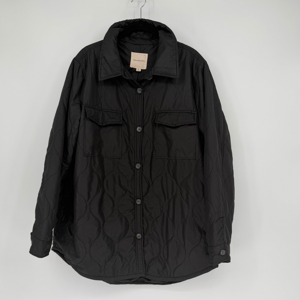 Thread & Supply Black Quilted Shirt Jacket Shacket J1417PPGND Womens XL